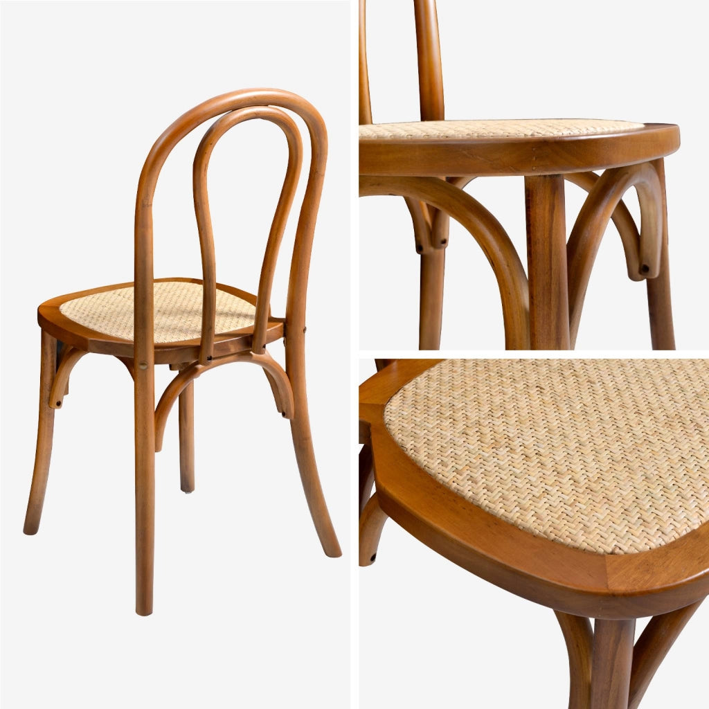 Set di 4 sedie vintage in legno e rattan, effetto noce