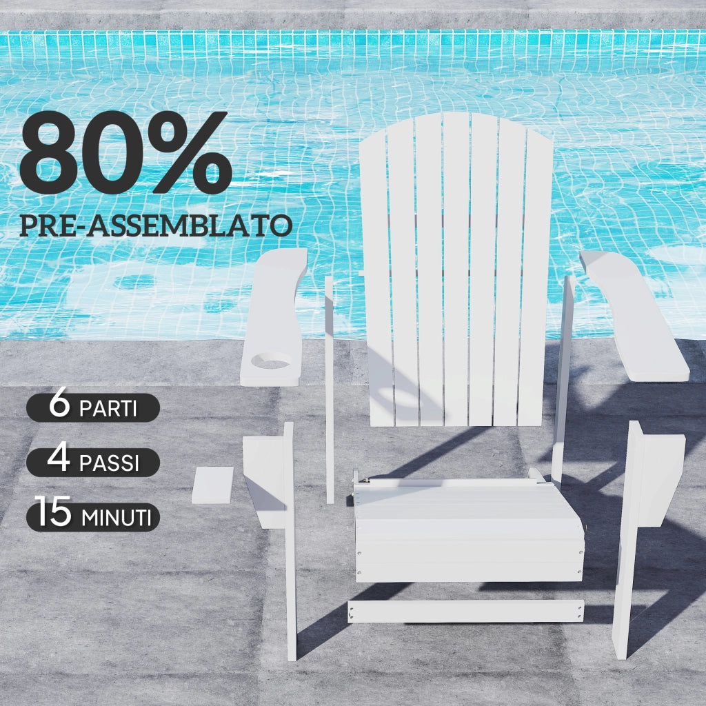 Sedia da Giardino Adirondack in Legno Bianco, Con Porta Bicchieri, Impermeabile e Anti-Muffa, 97x72.5x93cm