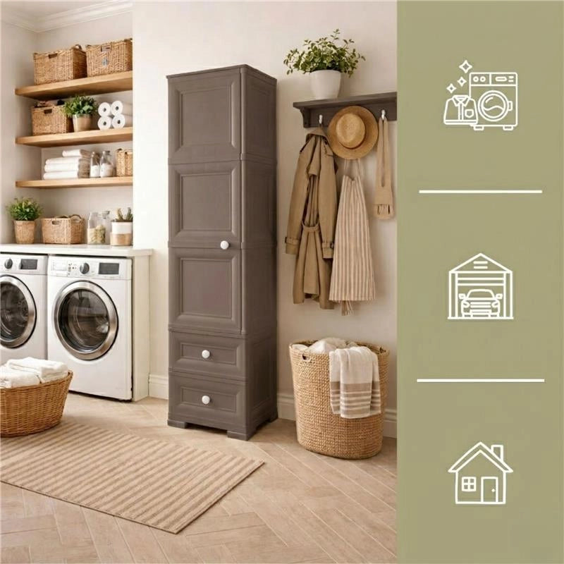 ARMADIO 1 APPENDIABITI WENGÉ 40X43X164 CM CON RIPIANO INTERMEDIO E 2 CASSETTI PICCOLI – MOBILE VERTICALE ORGANIZZAZIONE CASA PER INGRESSO E CAMERA