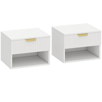 Set di 2 Comodini Sospesi 40x34x29 cm con Pannelli Scanalati Cassetto e Ripiano Bianco