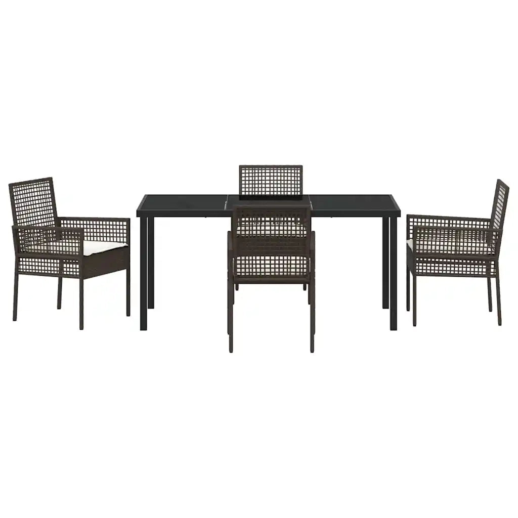 Set da Pranzo per Giardino con cuscino 5 pcs Marrone polyrattan