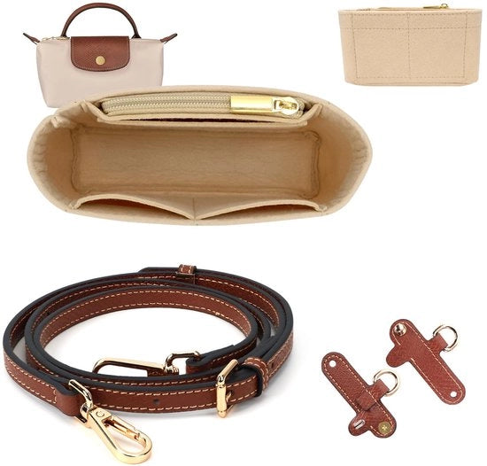 Organizzatore e cinturino per borse Longchamp Mini, cinturini e organizzatore in pelle per borse mini, cinturino e tasca interna per borse a tracolla Longchamp Mini