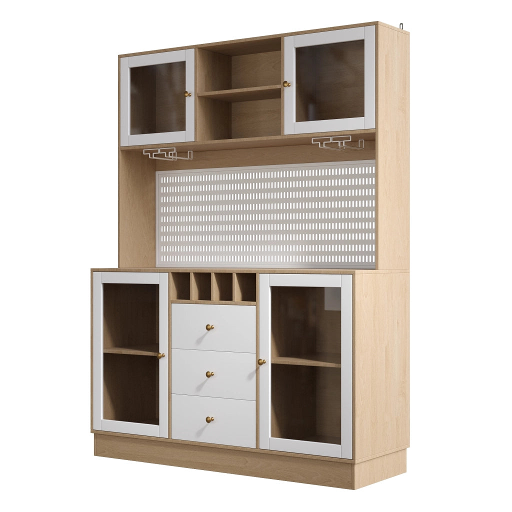 Armadio Alto da Cucina con LED, Vano Vino e Ripiani Regolabili ¨C MINIMAL ¨C Bianco