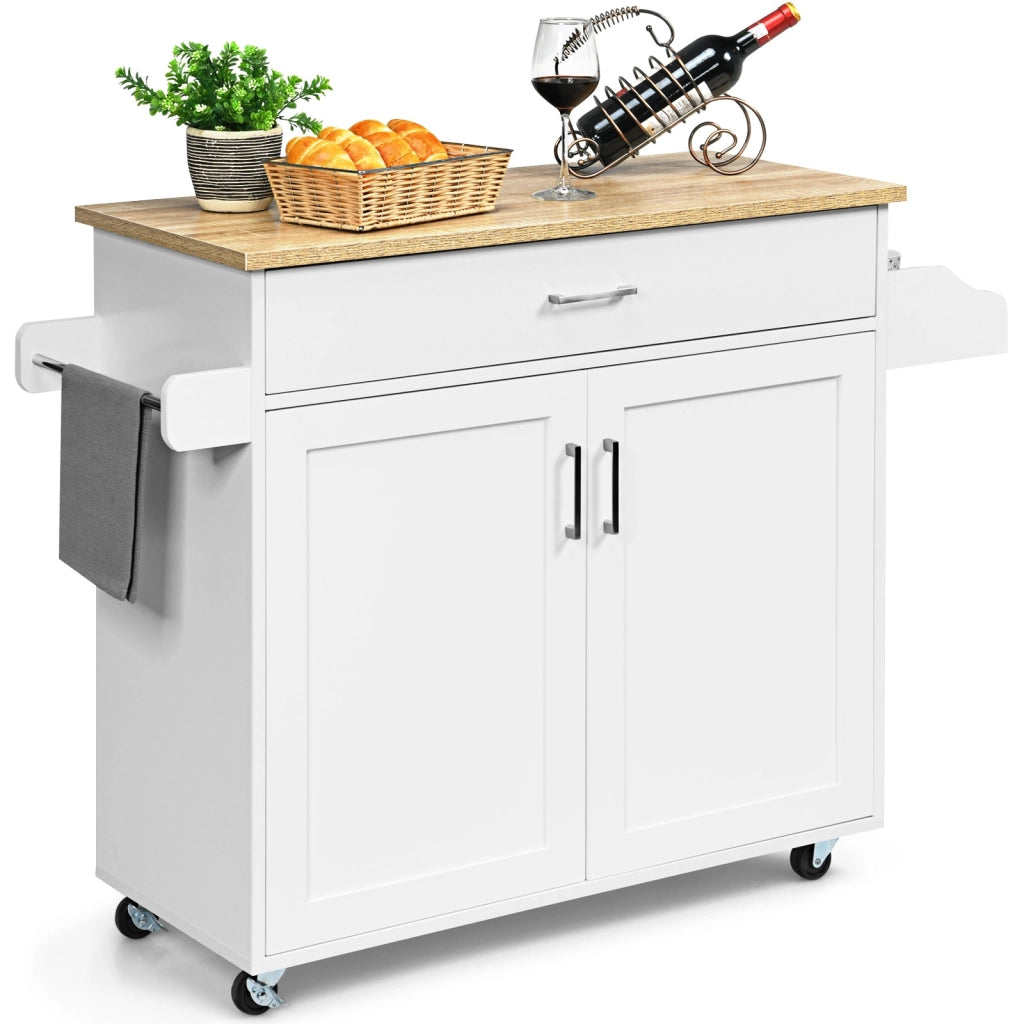 Isola da cucina con mensola regolabile in 3 posizioni, Carrello da cucina con ruote di gomma Bianco-Carrelli