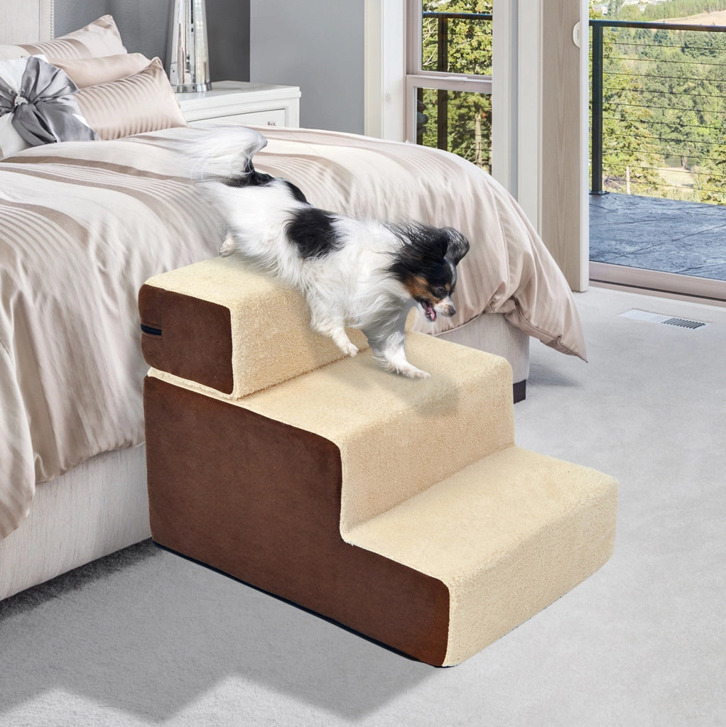 Scala per animali in schiuma beige con gradino removibile