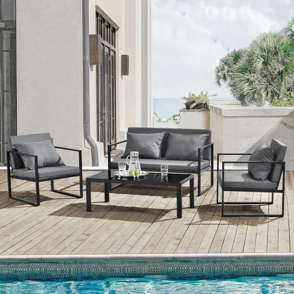 Set Salottino da Esterno Lerum Divano 2 Poltrone e Tavolo Basso Set Lounge - Nero casa.pro