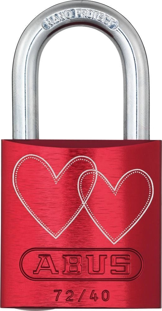 ABUS 712490 LOVE Lock Lucchetto a Bulgar in Alluminio con Chiusura Automatica e Gravura Doppio Cuore colore Rosso