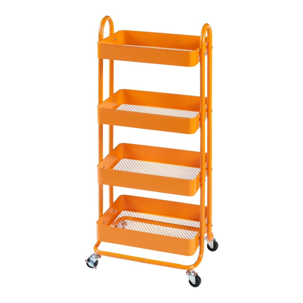 Carrello di servizio mobile contenitore per cucina/soggiorno con 4 cestelli 104 x 46 x 35 cm acciaio arancione 03_0009238