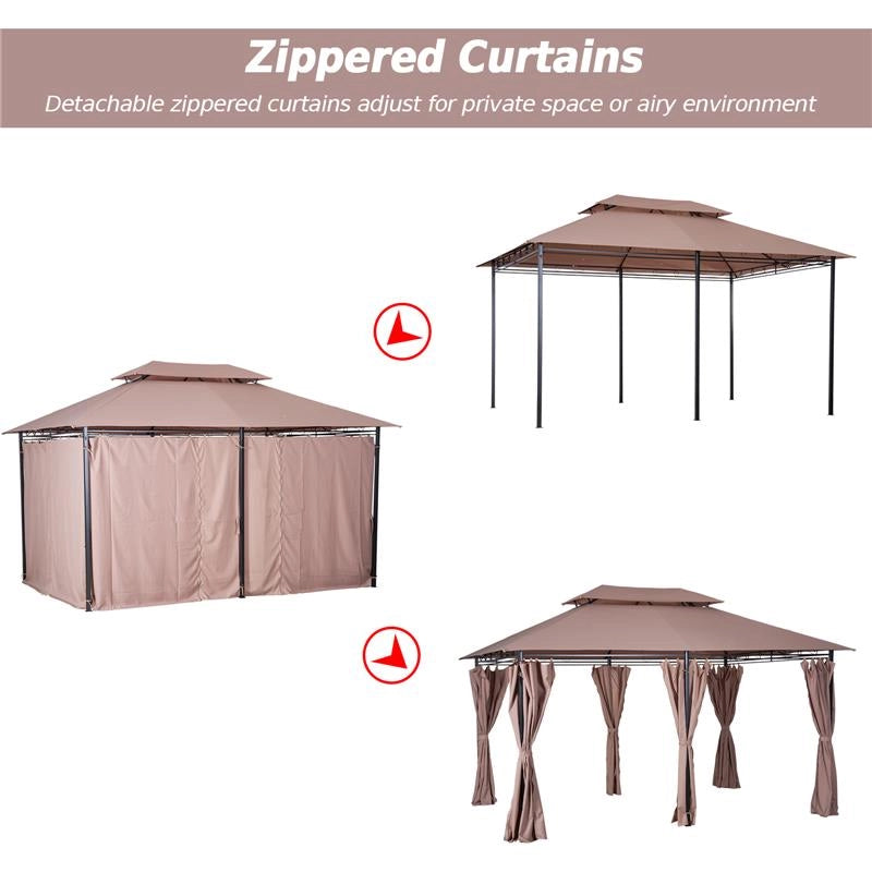 GAZEBO IN ACCIAIO CON DOPPIO TETTO E TENDE IMPERMEABILI COLOR CACHI 4 X 3 M