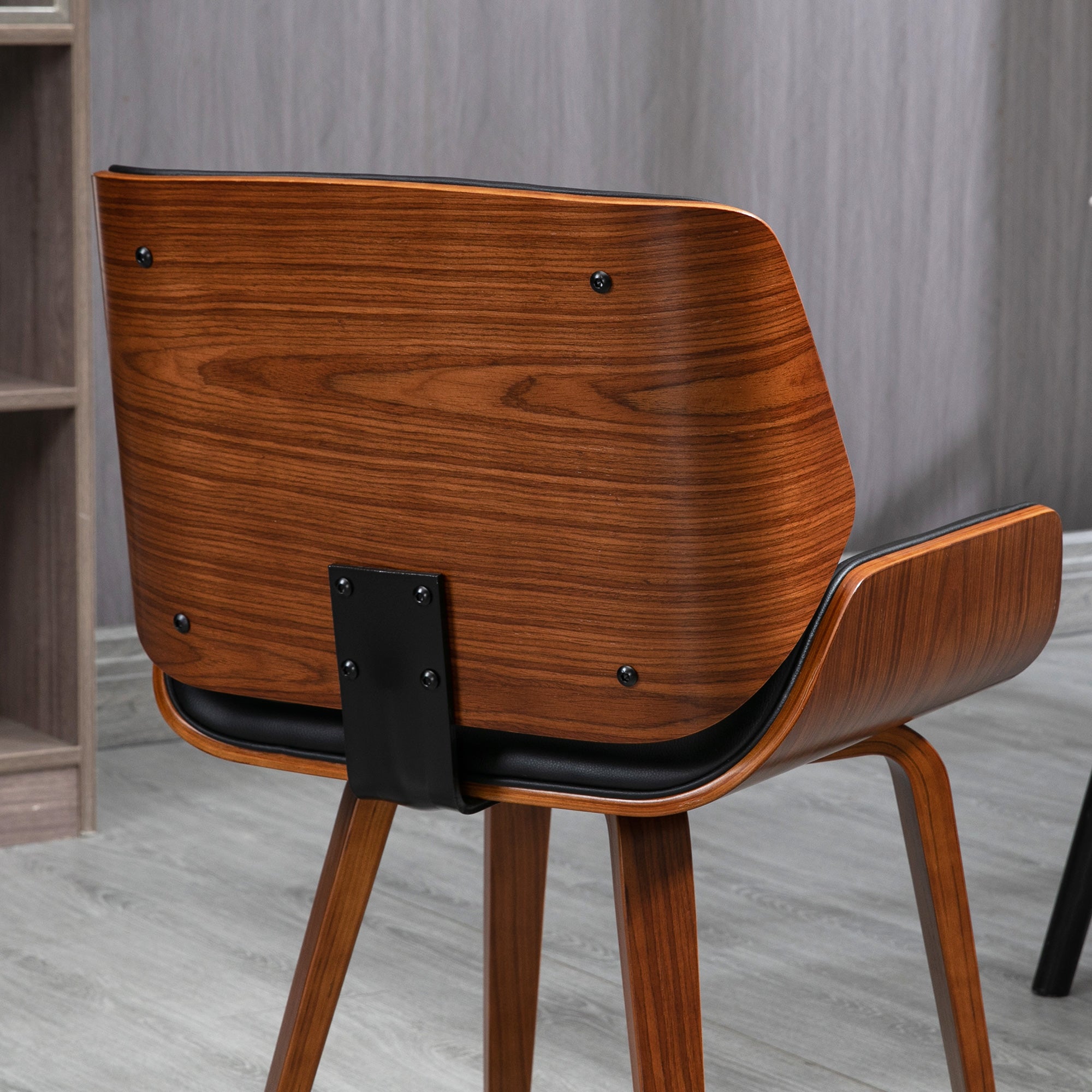 Set di 2 Sedie da Pranzo Stile Vintage Imbottite in Legno e Finta Pelle PU Nero e Marrone