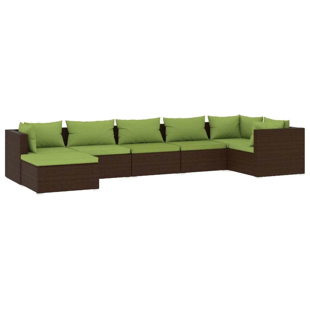 Set Divani da Giardino 7 pz con Cuscini in Polyrattan Marrone cod mxl 44413