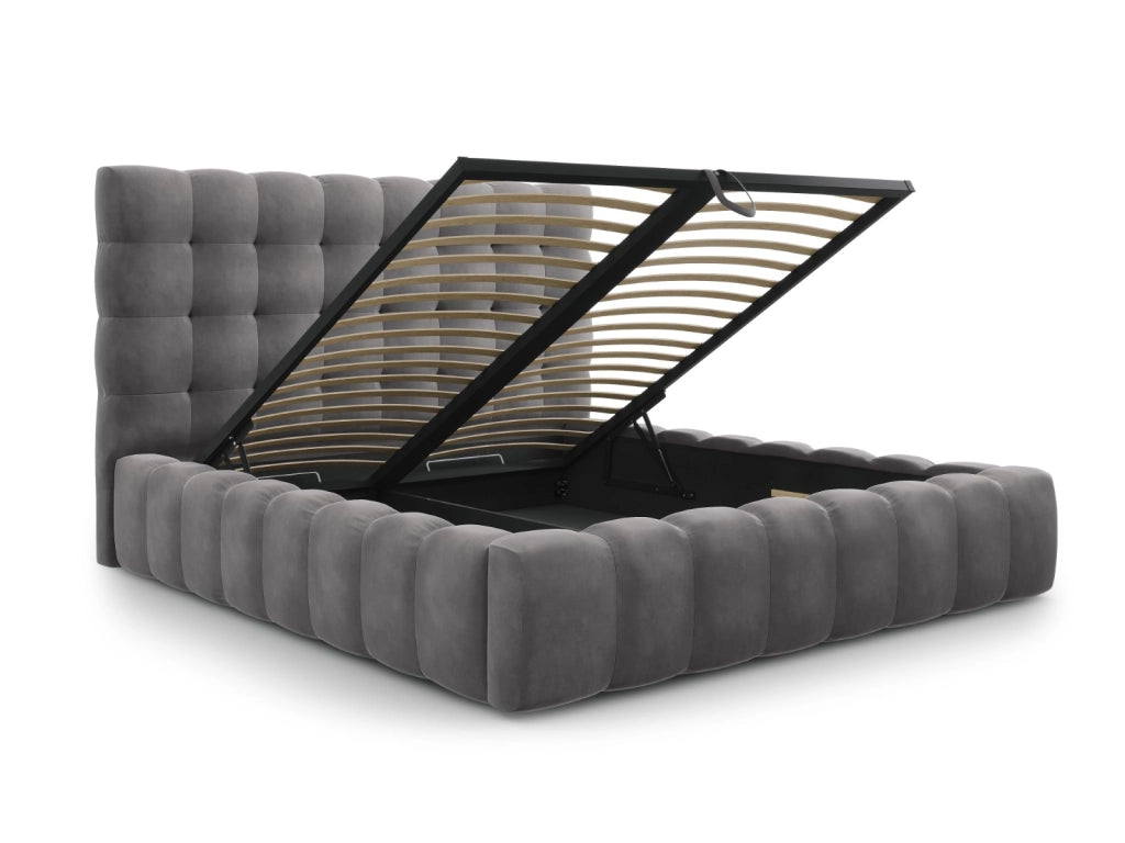Cosmopolitan Design - Letto a cassettone con testiera "Bali" 180x200cm in velluto grigio 