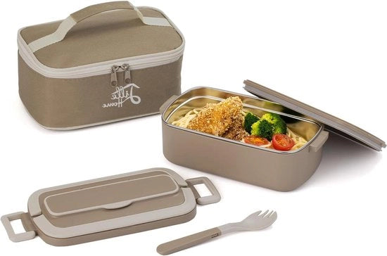 Bento lunchbox 1000 ml per adulti e bambini - contenitore di latta termico per Tiffin - contenitore isolato per cibo da asporto con sacchetto da pranzo e accessori da cucina - Cestino per pane marrone