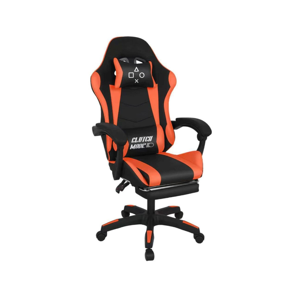 Clutch - Sedia da Gaming Ergonomica con Cuscino Lombare Poggiatesta e Poggiapiedi in PVC Nera e Rossa