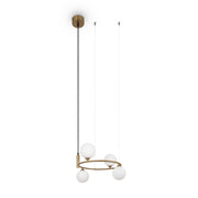 Lampadario Contemporaneo Ring Metallo Ottone 4 Luci E Diffusori Bianchi