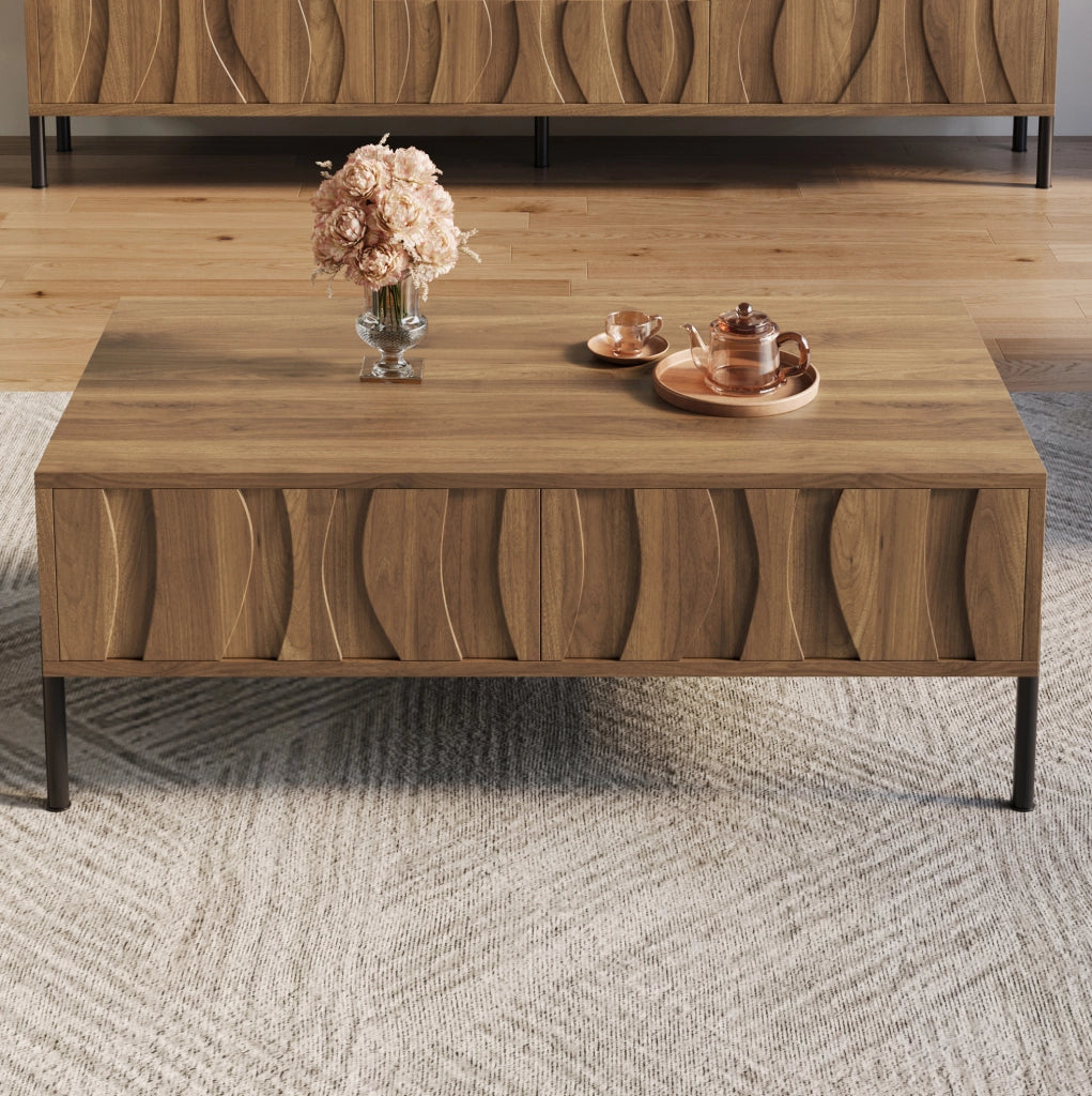 Tavolino da salotto 105x55x41 cm con 2 cassetti; MDF e pannello truciolare colore naturale