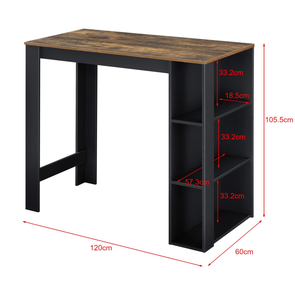 Tavolo Alto da Bar Danderyd Bancone a 3 Ripiani Laterali 120 x 60 x 106 cm - Nero / Effetto Rovere Scuro [en.casa]
