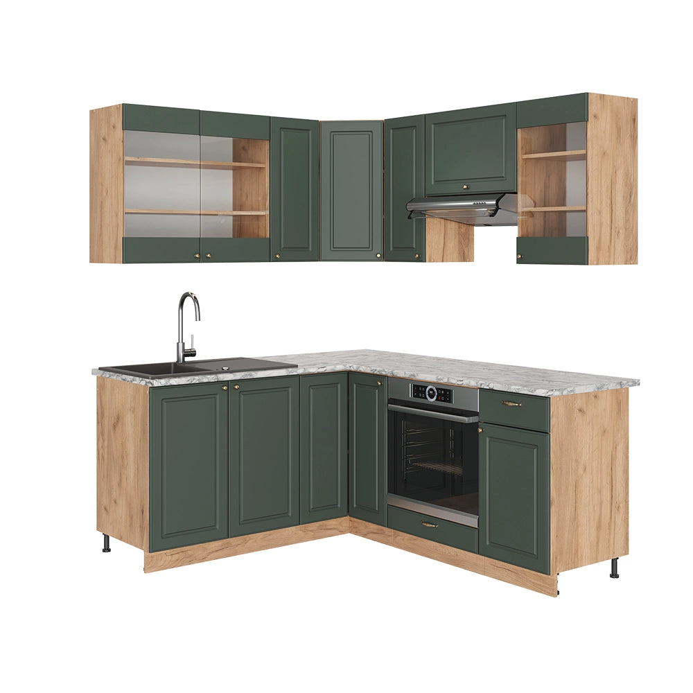 Cucina angolare completa Fame-Line Verde-oro rustico/Rovere dorato 190 x 60 cm, PL Marmo Vicco