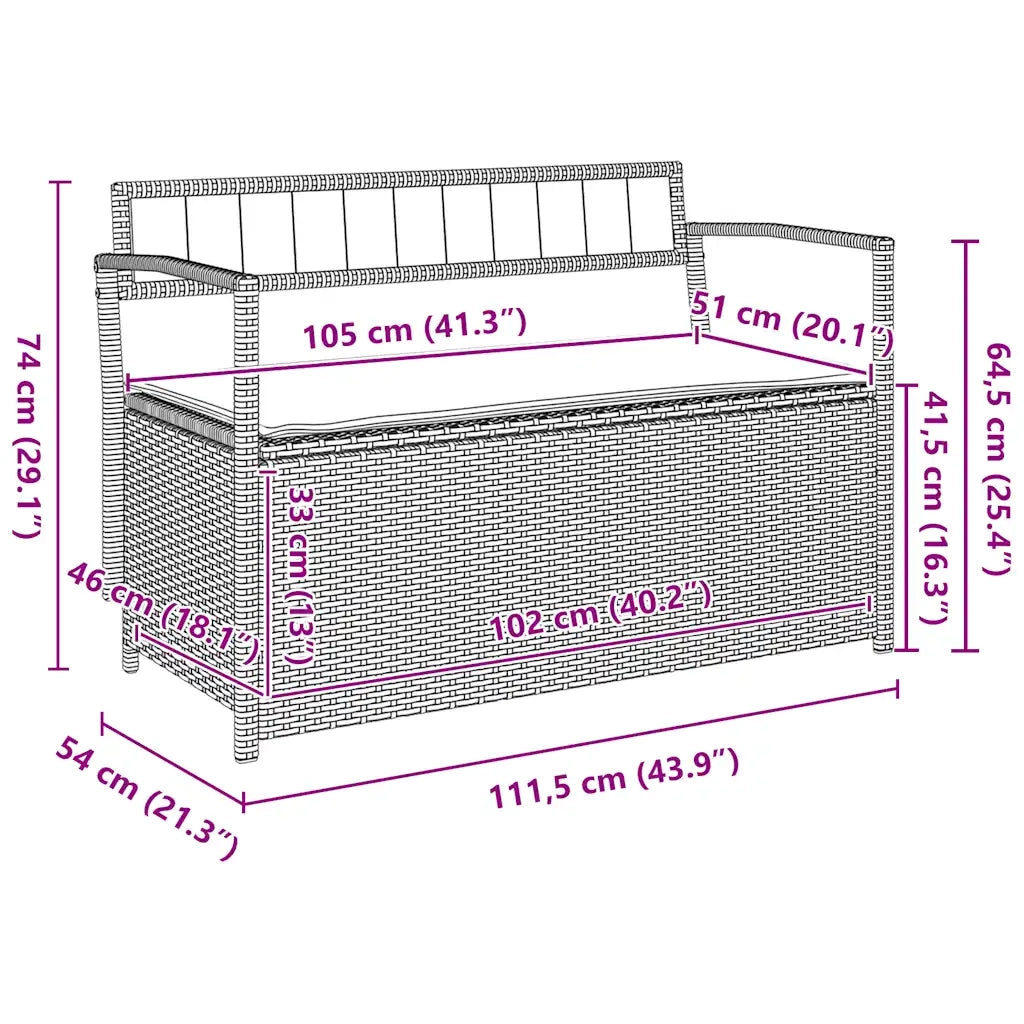 vidaXL Panca Portaoggetti da Giardino con Cuscino Grigio in Polyrattan