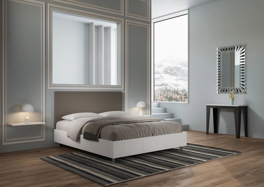 Letto Matrimoniale 160x200 cm con Rete e Contenitore Alzata Comoda Struttura Bianco Frassico e Testata in Similpelle