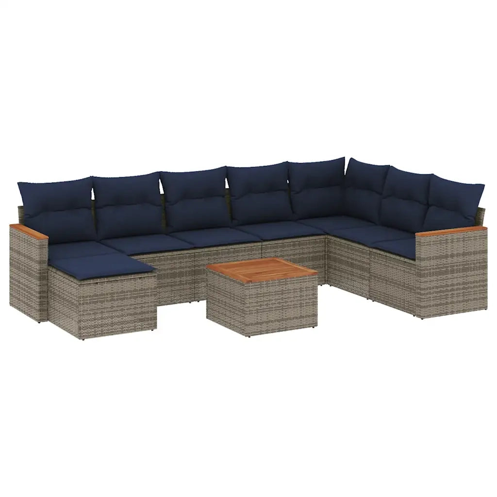 Set Divani da Giardino 9 pz con Cuscini Grigio in Polyrattan 3226257