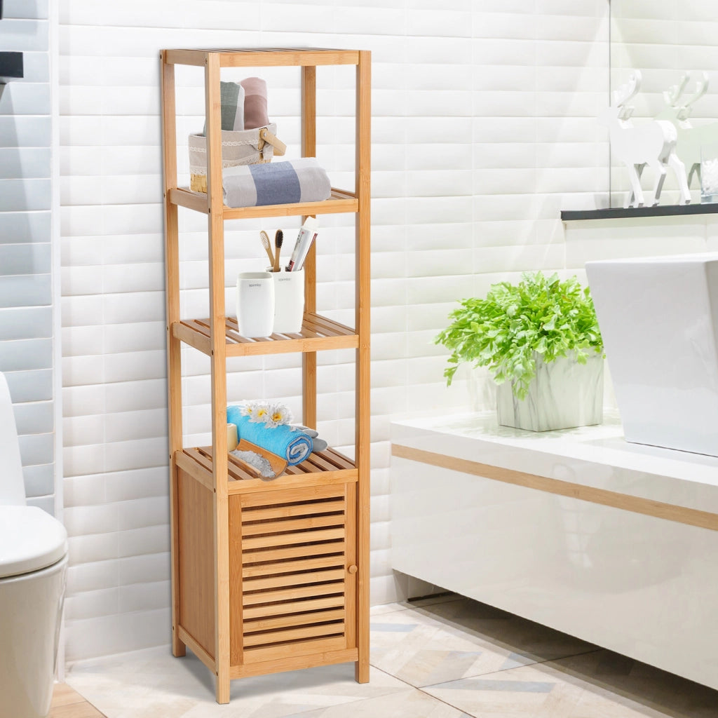 Armadietto da Bagno in Bamb¨´ con Anta e Ripiani ¨C Zephmum ¨C Naturale 33x36.5x140 cm
