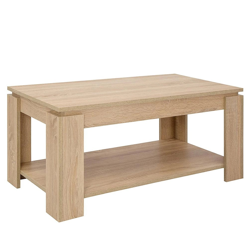 Tavolino Soggiorno con Rialzo Contenitore Tavolo Salotto Moderno Apribile Beige