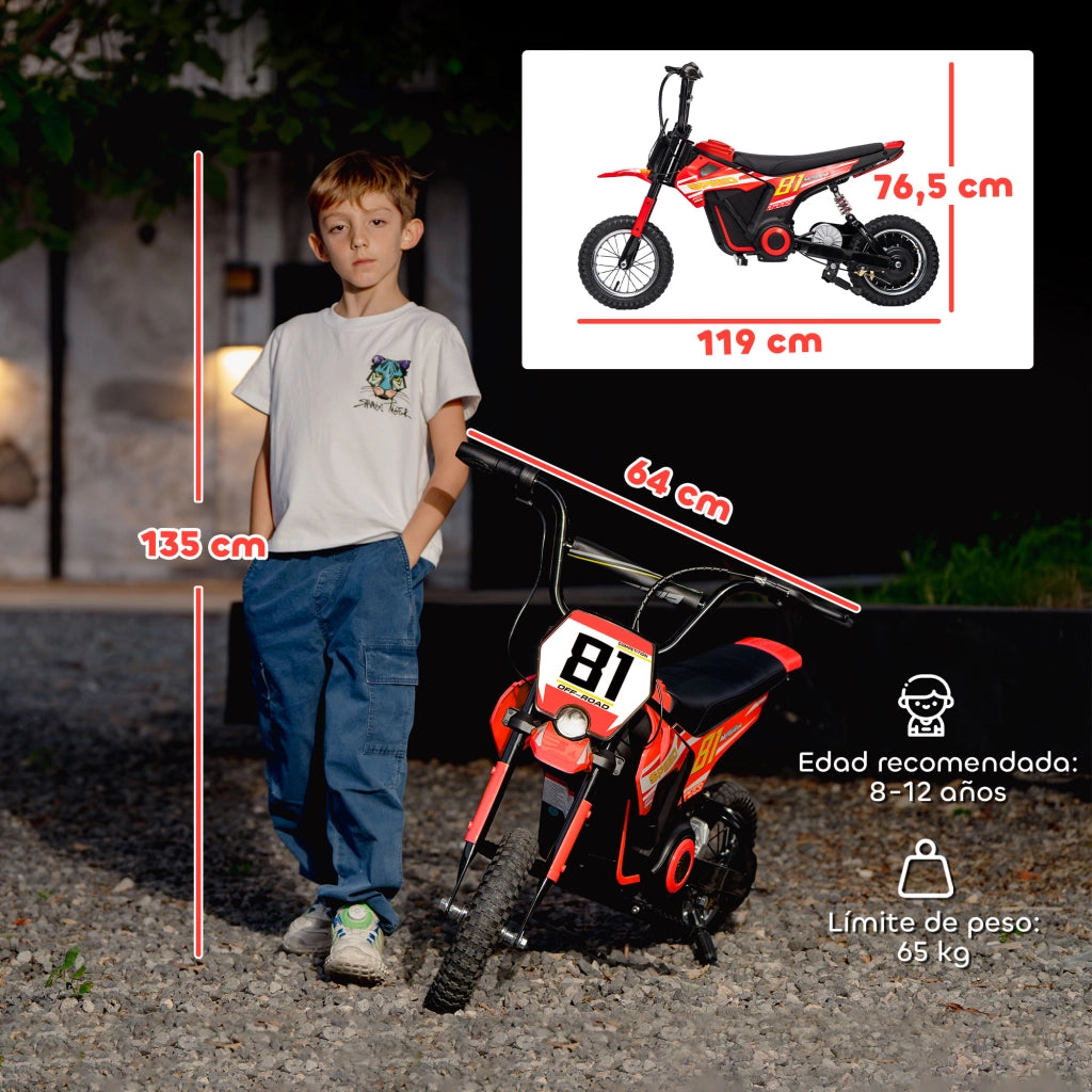 Moto Elettrica per Bambini 24V 250W - Xylo - Rosso, Ruote 12'', 6-16 km/h, 8-12 Anni