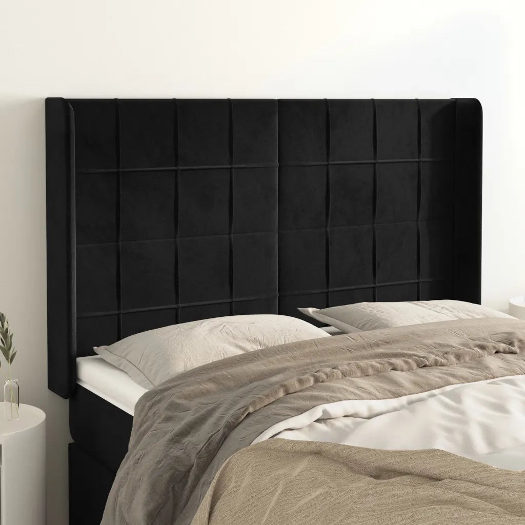 Testiera ad Orecchio Nera 147x16x118/128 cm in Velluto 3119630