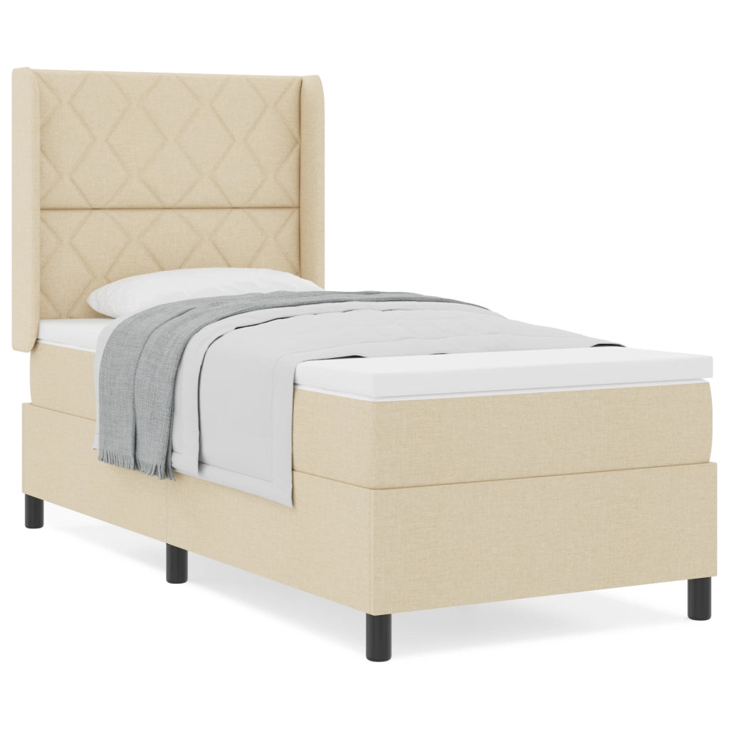 Letto Box Spring  con Materasso Crema 100x200 cm in Tessuto