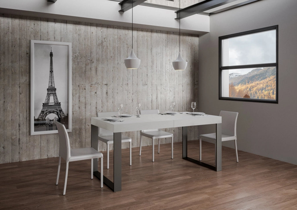 Tavolo Allungabile 200-460x90x77 cm Tecno Bianco Frassino Telaio Antracite