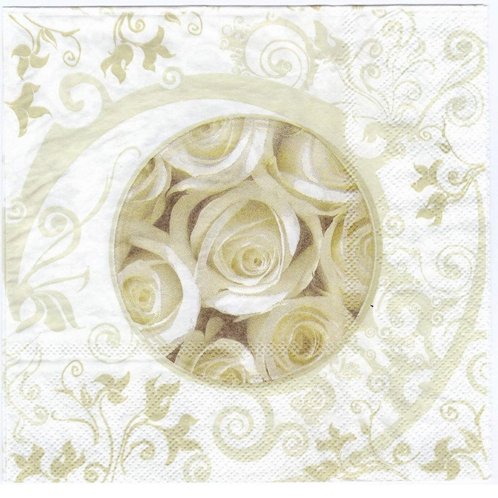 Trade Shop - Set 36 Pezzi Tovaglioli Carta Usa E Getta Rose Bianco Beige 33x33cm Matrimonio -