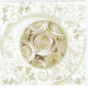 Trade Shop - Set 36 Pezzi Tovaglioli Carta Usa E Getta Rose Bianco Beige 33x33cm Matrimonio -
