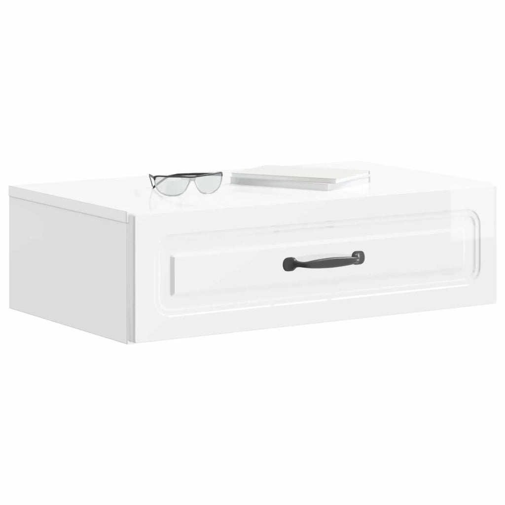 Tavolino da Parete Laterale Bianco Lucido 59 x 34,5 x 17 cm 899339