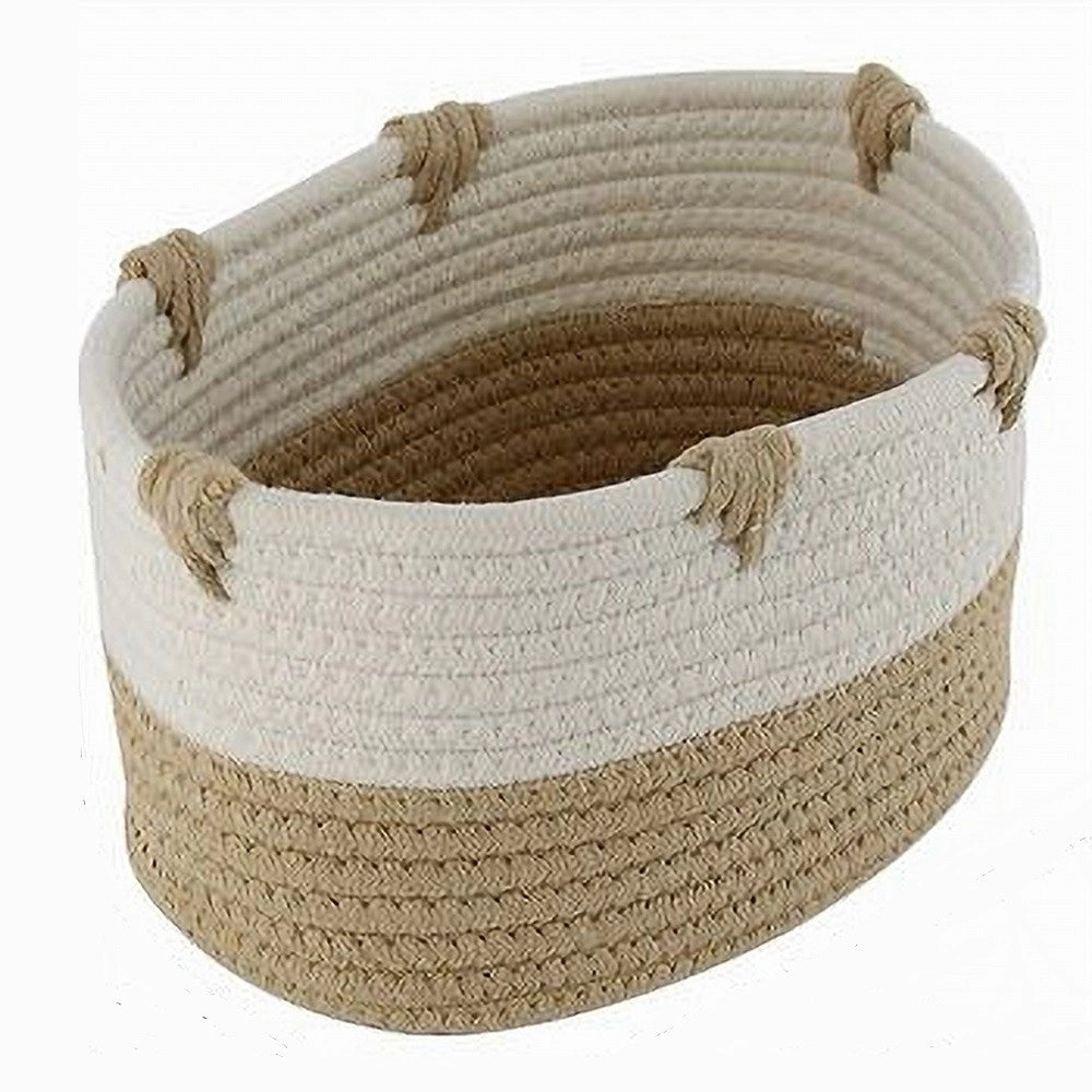 Trade Shop - Cesto Porta Biancheria Bicolore In Tessuto Intrecciato Cestino 25x18x13cm 10659 -