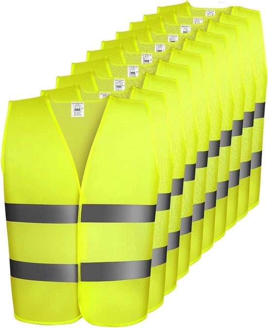 Vest di sicurezza riflettente - alta visibilità - cintura doppia - lavabile - per conducenti e operai - unisex - taglia 10 giallo