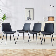 Sedia da sala da pranzo set da 4 con seduta ergonomica e gambe in metallo, in pu nero