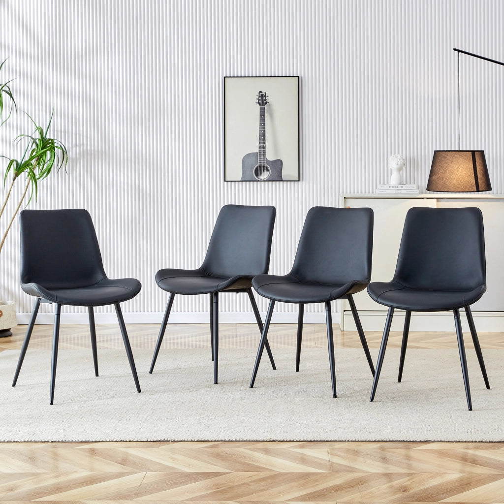 Sedia da sala da pranzo set da 4 con seduta ergonomica e gambe in metallo, in pu nero