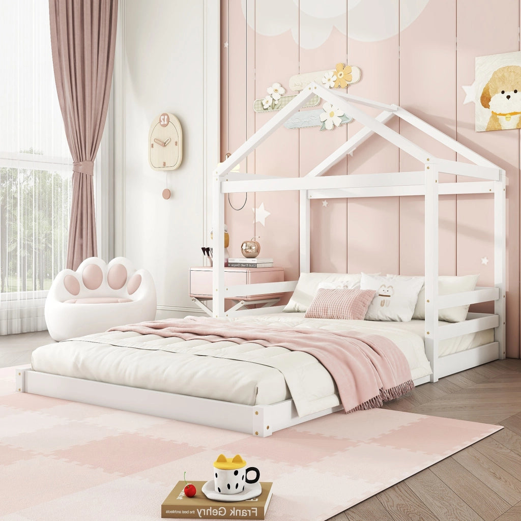 LETTO a casetta 140x200 cm in legno di pino e MDF bianco