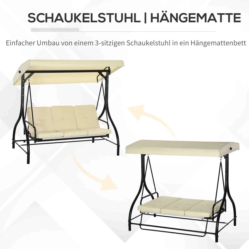 Altalena Hollywood a 3 posti con funzione reclinabile e parasole regolabile per giardino e patio beige