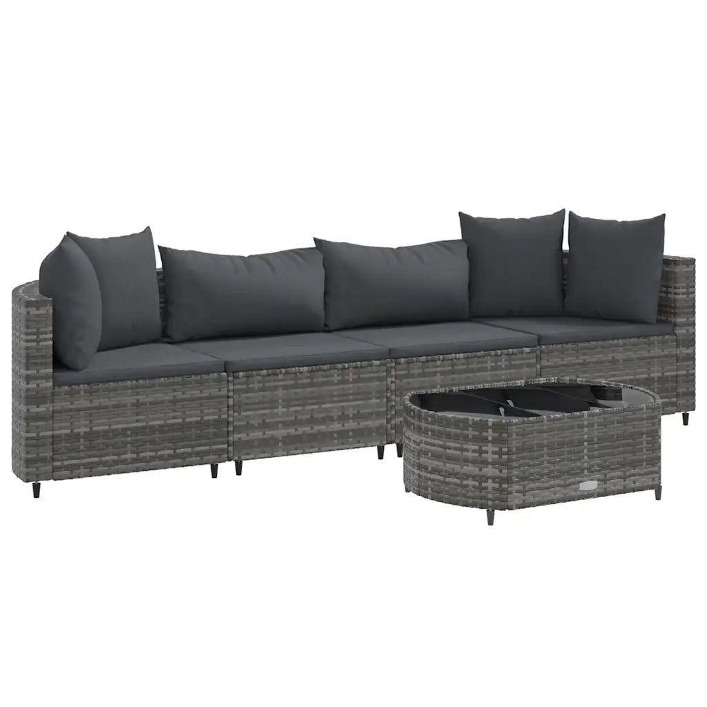 Set Divano da Giardino 5 pz | Set Salotto da Giardino con Cuscini Grigio in Polyrattan