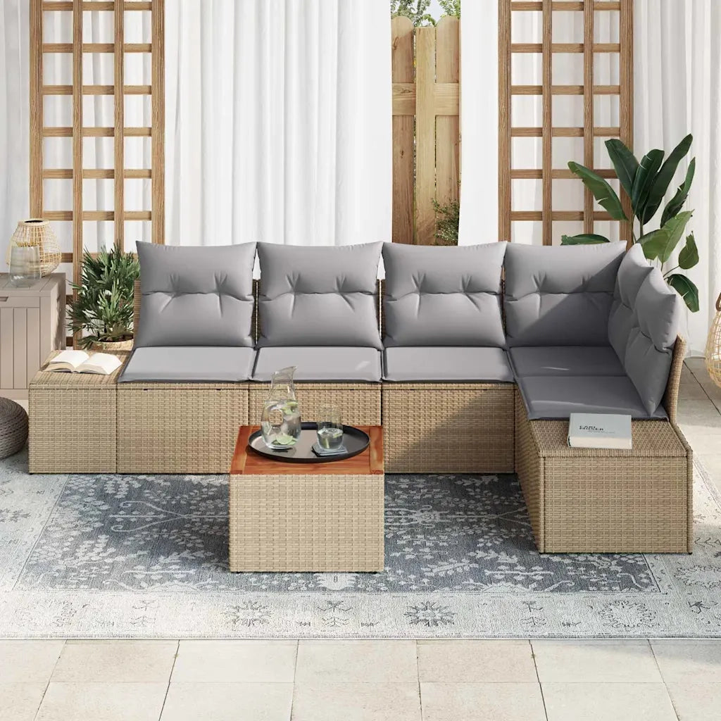 Set Divano da Giardino con cuscino 6 pcs Beige polyrattan