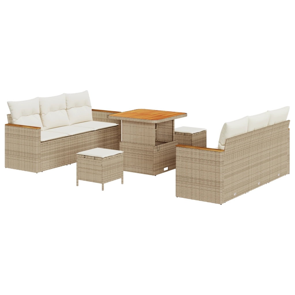 Set di divani da giardino  9 pezzi con cuscini Beige Polyrattan Acacia