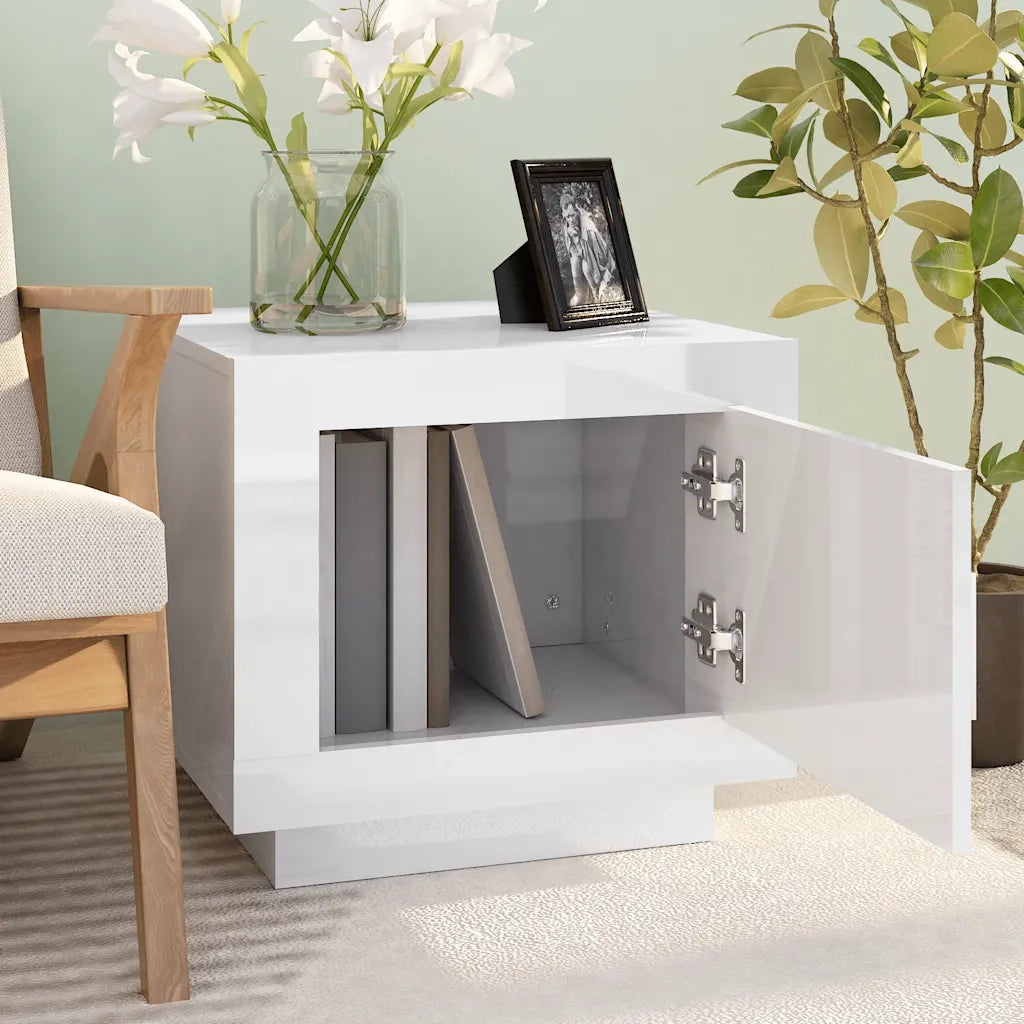 Tavolino Salotto Bianco Lucido 51x50x45 cm in Legno Multistrato 811805