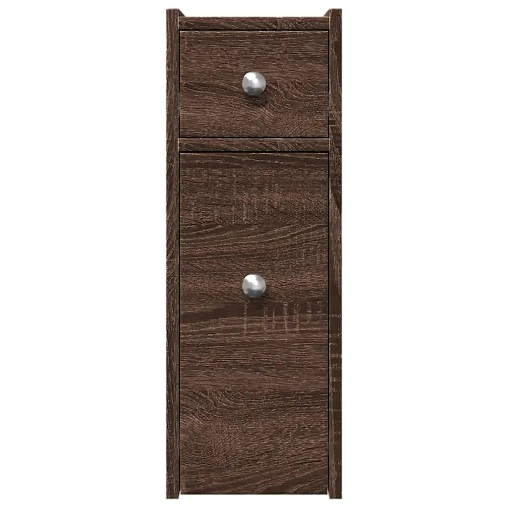 Armadietto da Bagno Stretto con Ruote Rovere Marrone Truciolato