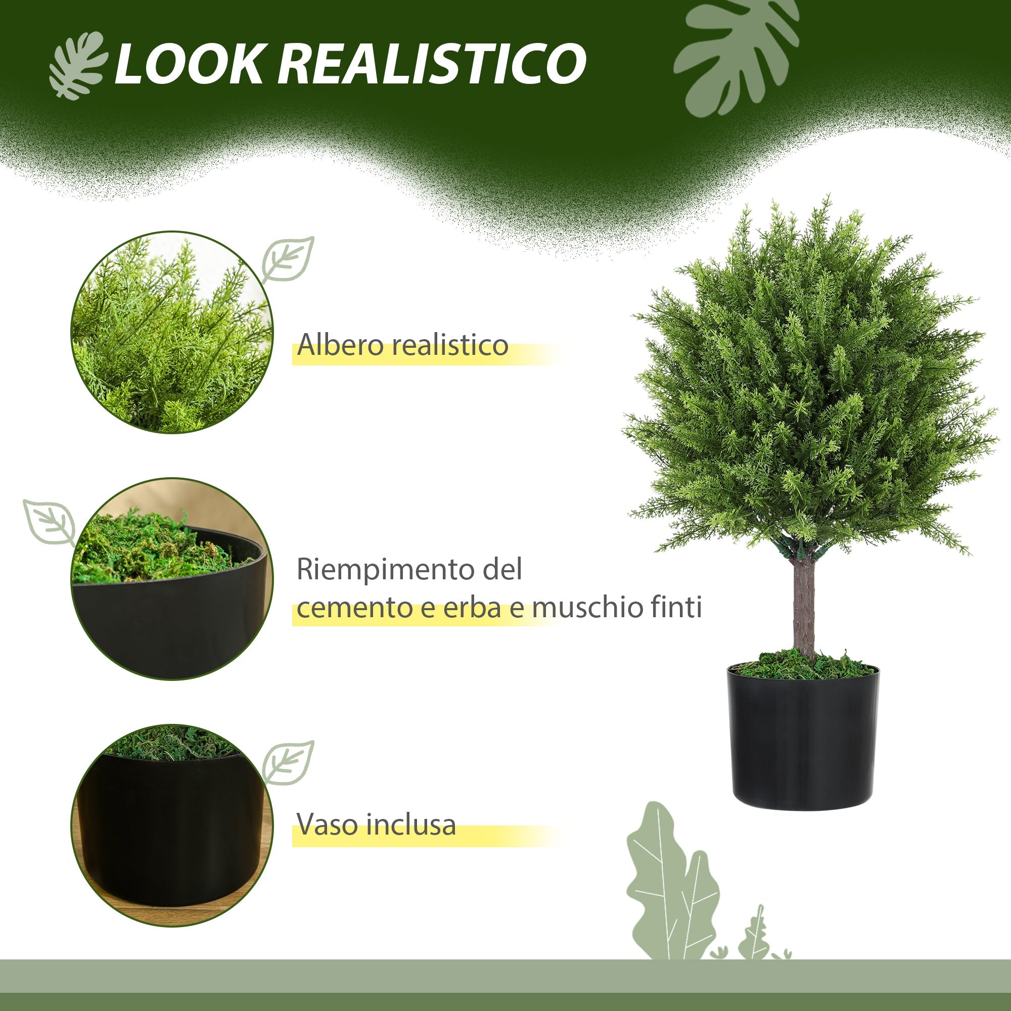 Pianta Artificiale di Albero Cedro 55A cm con Vaso Incluso per Interno ed Esterno Verde