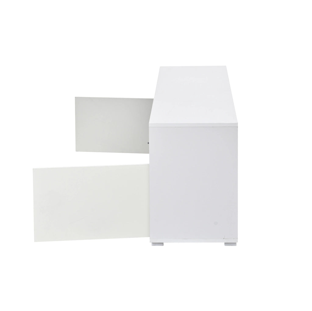 Mobile TV ULEVR 150x35x50 cm con LED USB, 2 ante push-to-open e vani aperti, bianco e nero