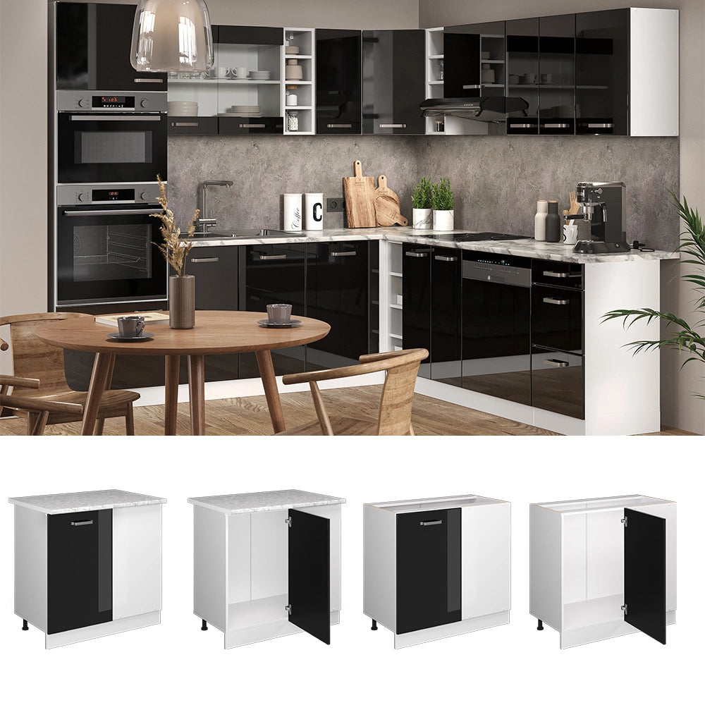 Vicco Mobile ad angolo cucina Nero lucido 86 cm , PL Marmo