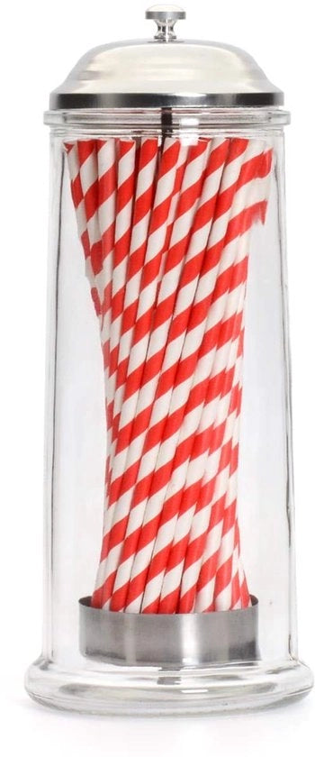 Dispensatore di rietti con coperchio in cromo - Rietti contenitore - Set con 50 rietti in carta - Igiene e robustezza - Per rietti fino a 21 cm - Rietti contenitore con 50 rietti in carta