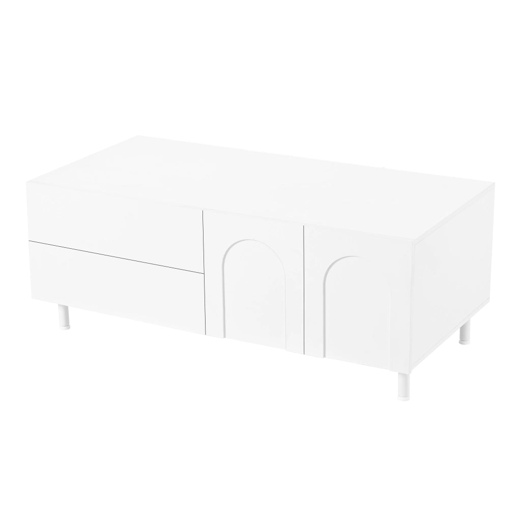 Tavolino da caffè con 2 cassetti e 2 ante - per soggiorno - 100×50×39.5 cm - bianco